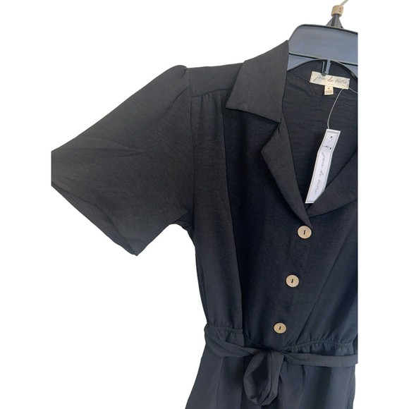 Womens Short Sleeve Button Dress Small Belted Black Pinup Goth Dark Academia - Picture 10 of 16